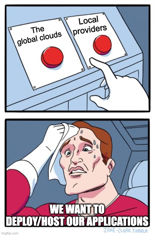 The two buttons meme: pick servers here, or a platform that works